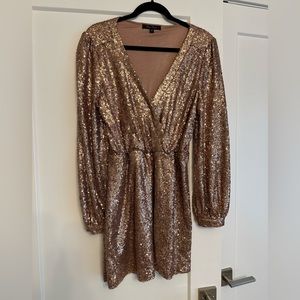 Honey Punch Rose Gold Sequined Cocktail Dress